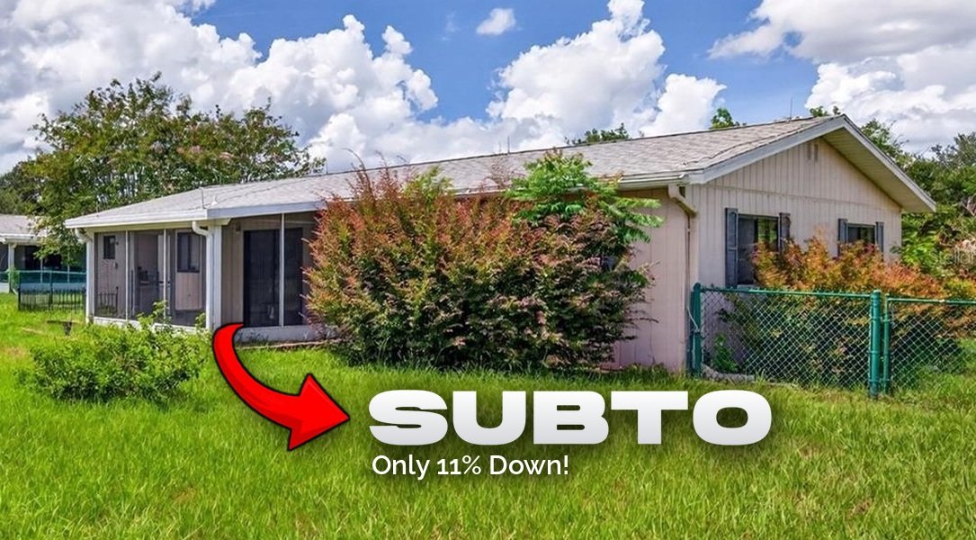 🌴 55+ Subto Deal in Ocala FL 🌴 Block 2/2 with Screened Lanai 🌅 Pool + Clubhouse 🏊 Only 10% Down 🗝️ NO Pre-approval or Credit Check 🙅